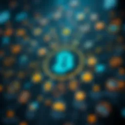 An intricate blockchain diagram showcasing cryptocurrency networks.