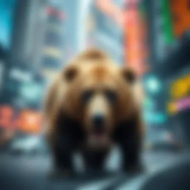 Representation of a bearish market with a striking bear